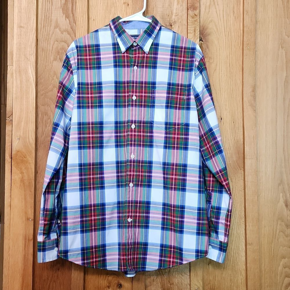 Crown & Ivy Button Down Classic Fit Casual Shirt Medium, Red Green Holiday Plaid